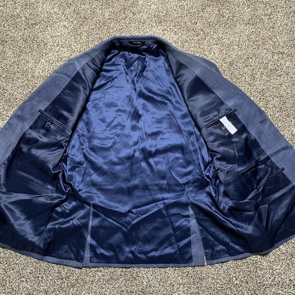 Ralph Lauren Silk Wool Blend Blazer Windowpane Mens Size 46R Blue Slim Fit EUC - Picture 8 of 9